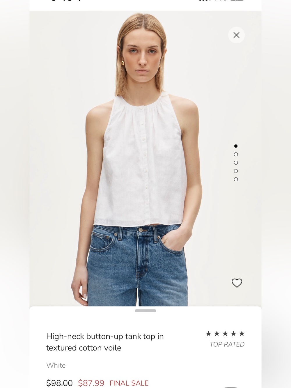 J. Crew White High-Neck Button-Up Tank